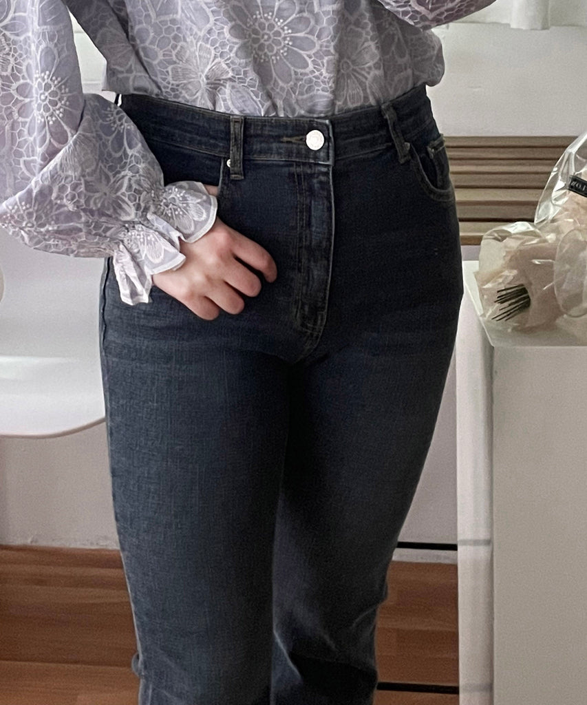 Flair Onni 全彈性洗水深藍高腰微喇叭褲, JEANS/ PT8399
