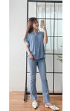 （設計感雪紡) Soft Shirt, Blouse 無領恤翻褶袖口雪紡上衣/ BU9056