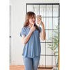 （設計感雪紡) Soft Shirt, Blouse 無領恤翻褶袖口雪紡上衣/ BU9056
