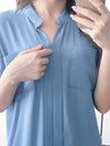 （設計感雪紡) Soft Shirt, Blouse 無領恤翻褶袖口雪紡上衣/ BU9056