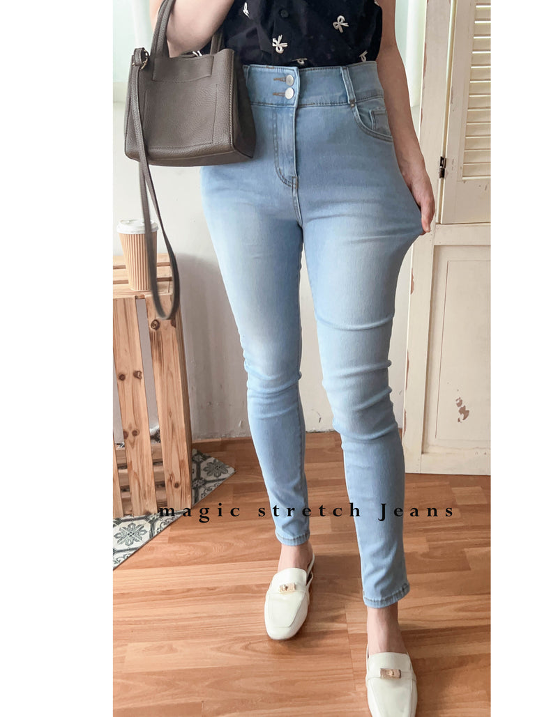 (神奇彈性褲) 全彈性淺色高腰牛仔褲, Jeans/ PT8417