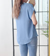（設計感雪紡) Soft Shirt, Blouse 無領恤翻褶袖口雪紡上衣/ BU9056