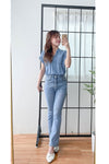 （設計感雪紡) Soft Shirt, Blouse 無領恤翻褶袖口雪紡上衣/ BU9056