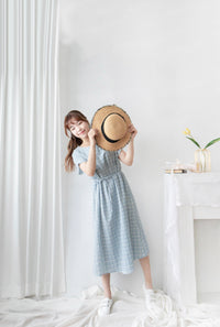 [ BEST ✈️自訂款 售完即止] Coco淺藍圓領車褶修腰綁帶連身裙, Dress/ DS9297