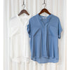（設計感雪紡) Soft Shirt, Blouse 無領恤翻褶袖口雪紡上衣/ BU9056