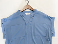 （設計感雪紡) Soft Shirt, Blouse 無領恤翻褶袖口雪紡上衣/ BU9056