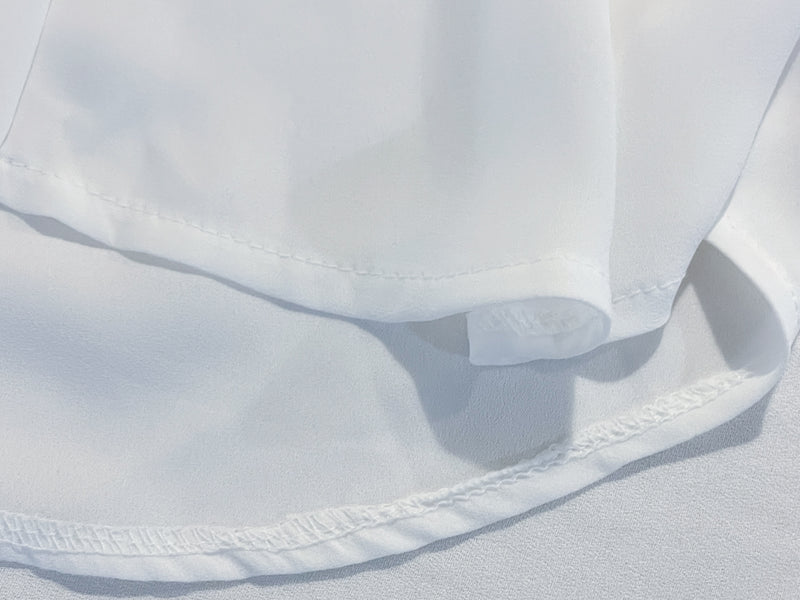 （設計感雪紡) Soft Shirt, Blouse 無領恤翻褶袖口雪紡上衣/ BU9056