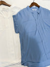 （設計感雪紡) Soft Shirt, Blouse 無領恤翻褶袖口雪紡上衣/ BU9056