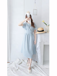 [ BEST ✈️自訂款 售完即止] Coco淺藍圓領車褶修腰綁帶連身裙, Dress/ DS9297