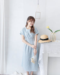 [ BEST ✈️自訂款 售完即止] Coco淺藍圓領車褶修腰綁帶連身裙, Dress/ DS9297