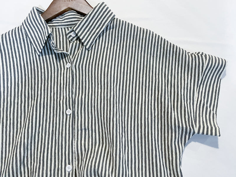 （寬鬆高腰線) Stripe Shirt, Dress 直紋高腰線防皺隨性口袋連身裙/ DS9626