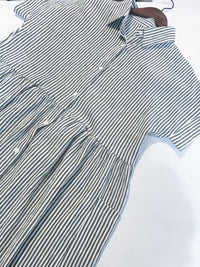 （寬鬆高腰線) Stripe Shirt, Dress 直紋高腰線防皺隨性口袋連身裙/ DS9626