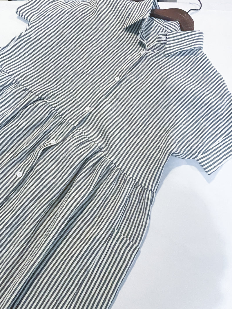（寬鬆高腰線) Stripe Shirt, Dress 直紋高腰線防皺隨性口袋連身裙/ DS9626