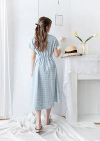 [ BEST ✈️自訂款 售完即止] Coco淺藍圓領車褶修腰綁帶連身裙, Dress/ DS9297