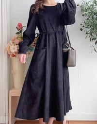 Charcoal Pocket Dress 左右修腰大口袋燈芯絨連身裙/ DS9784