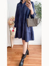 Navy Lady Doll Dress 深藍微絨寬鬆顯瘦A形連身裙/ DS9781