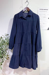 Navy Lady Doll Dress 深藍微絨寬鬆顯瘦A形連身裙/ DS9781