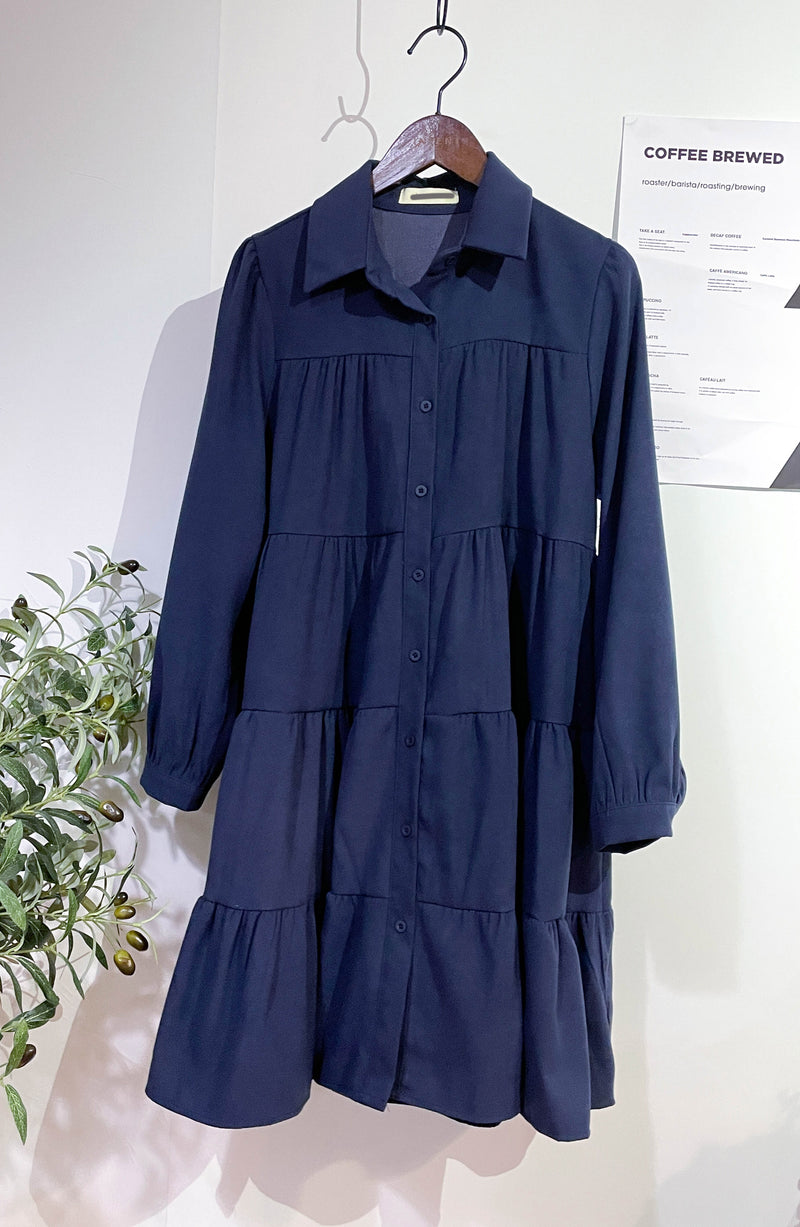 Navy Lady Doll Dress 深藍微絨寬鬆顯瘦A形連身裙/ DS9781