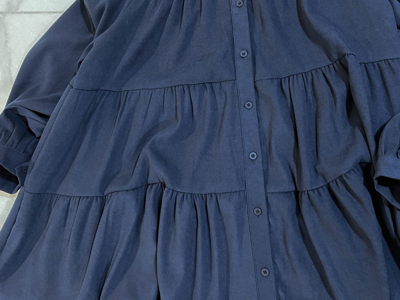 Navy Lady Doll Dress 深藍微絨寬鬆顯瘦A形連身裙/ DS9781