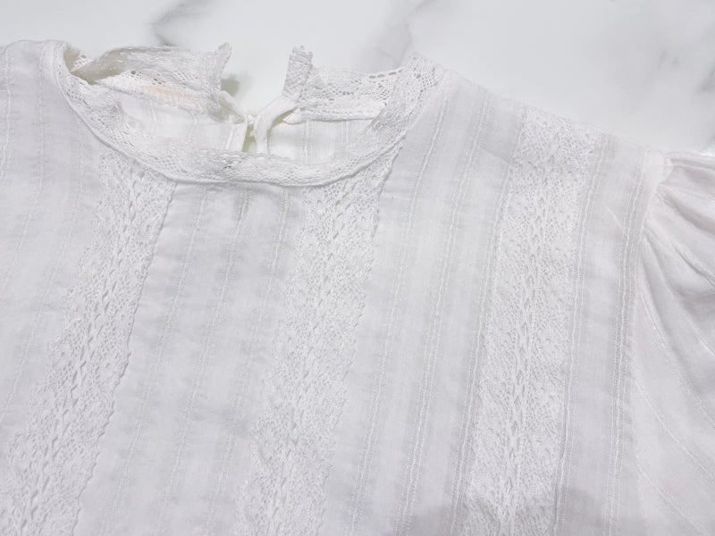Lace Blouse 通花花邊直條紋橡筋衣尾上衣/ BU9083