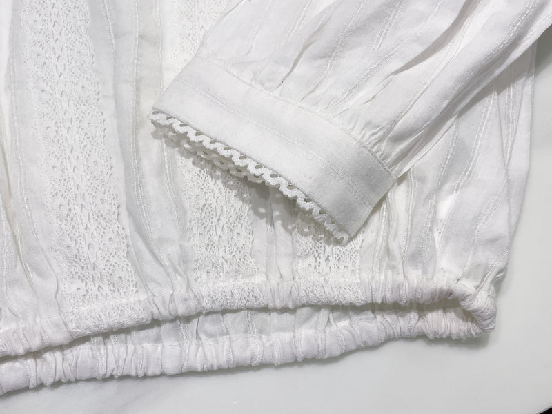 Lace Blouse 通花花邊直條紋橡筋衣尾上衣/ BU9083