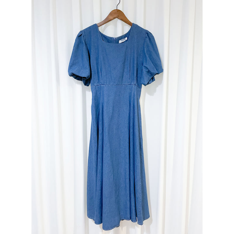 (後綁帶秒變高腰) Denim 牛仔色束高腰腰下車褶連身裙, Dress/ DS9634