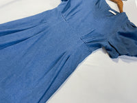 (後綁帶秒變高腰) Denim 牛仔色束高腰腰下車褶連身裙, Dress/ DS9634