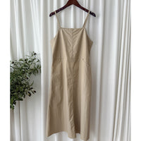 Casual Elegant Vest Dress 輕盈隨性感杏色仿皮吊帶裙/ DS9756