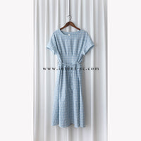 [ BEST ✈️自訂款 售完即止] Coco淺藍圓領車褶修腰綁帶連身裙, Dress/ DS9297