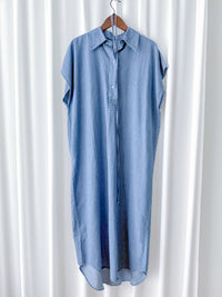Chambray Shirt Dress 日常無肩線牛仔恤衫連身裙/ DS9973