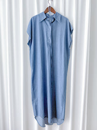 [ 限時重開訂購🕣 ] Chambray Shirt Dress 日常無肩線牛仔恤衫連身裙/ DS9973 (Pre-order 6月11日截單）