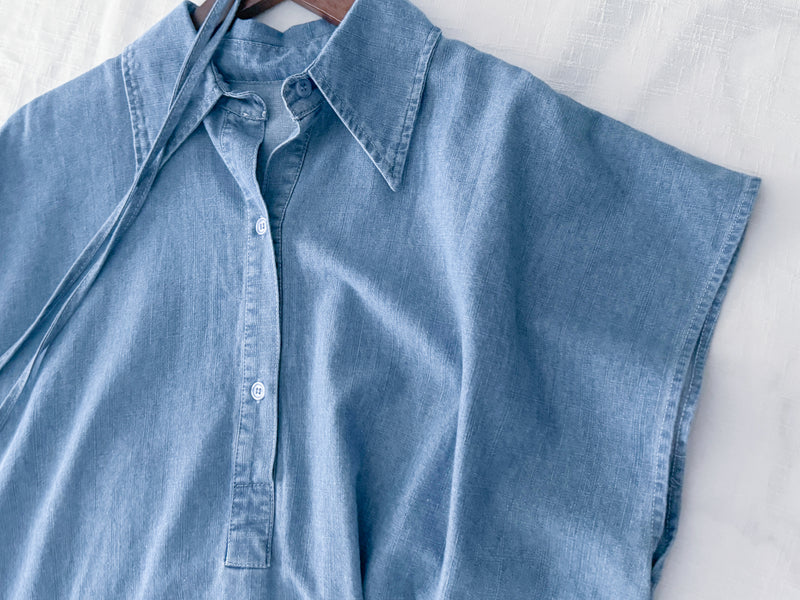 Chambray Shirt Dress 日常無肩線牛仔恤衫連身裙/ DS9973