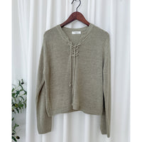 Strape Collar Knit Top 卡其杏軟糯特色綁帶線料上衣/ TP9096
