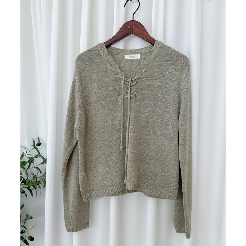 Strape Collar Knit Top 卡其杏軟糯特色綁帶線料上衣/ TP9096