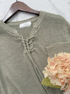 Strape Collar Knit Top 卡其杏軟糯特色綁帶線料上衣/ TP9096