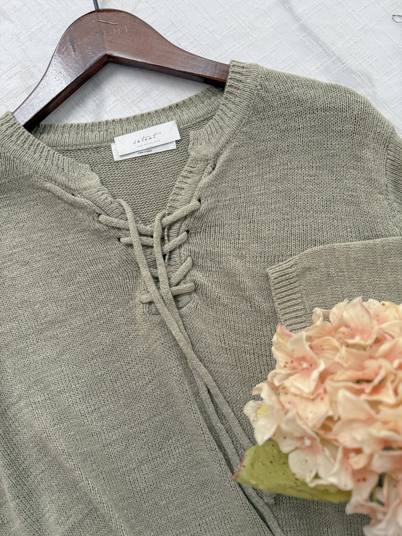 Strape Collar Knit Top 卡其杏軟糯特色綁帶線料上衣/ TP9096