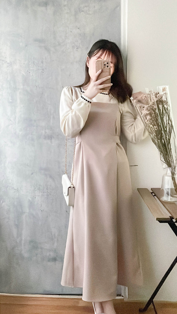 (寬鬆魚尾) fishtail 修身感覺後橡筋寬鬆魚尾吊帶裙, Dress/ DS9451 (beige soldout)