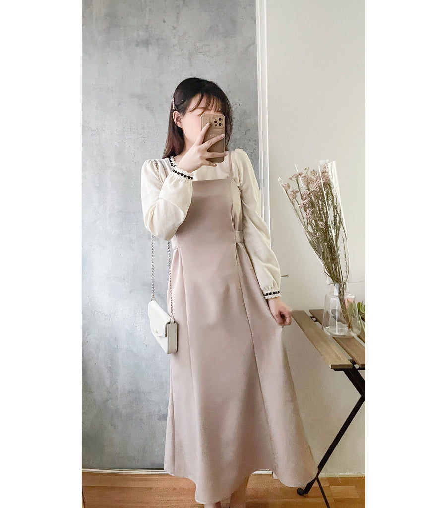 (寬鬆魚尾) fishtail 修身感覺後橡筋寬鬆魚尾吊帶裙, Dress/ DS9451 (beige soldout)