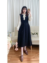 (限定熱賣重開❗) Spliced Dress 防皺彈性顯瘦拼色連身裙/ DS9767