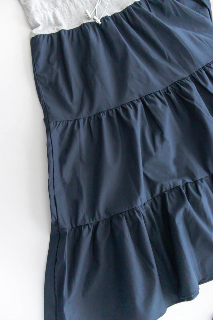 My Stella 隨性拼色灰藍顯瘦橡筋束腰多層裙擺, Dress/ DS9309
