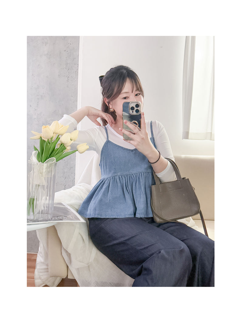 Denim Set 可調肩帶牛仔吊帶背心兩件套/ TP9126