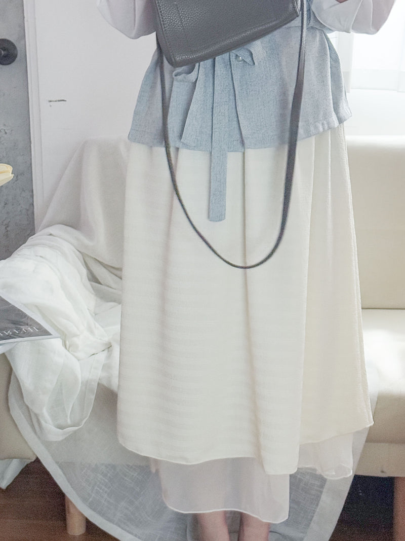 Layers Skirt 全橡筋腰織紋布雙層闊直裙/ SK8875