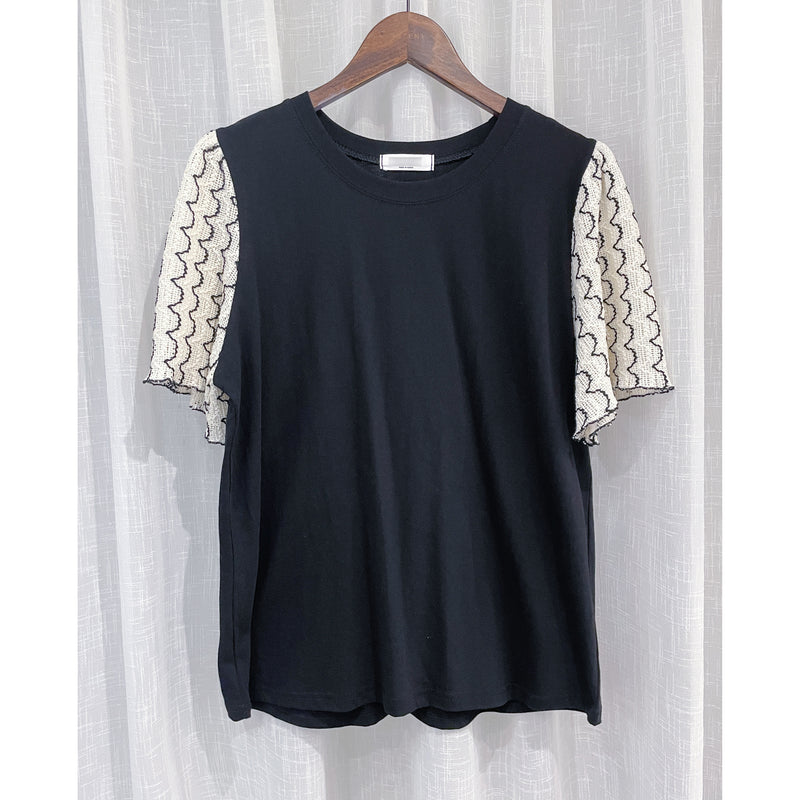 Patterned Sleeve Tee 波浪紋傘手袖彈性上衣/ TP9047