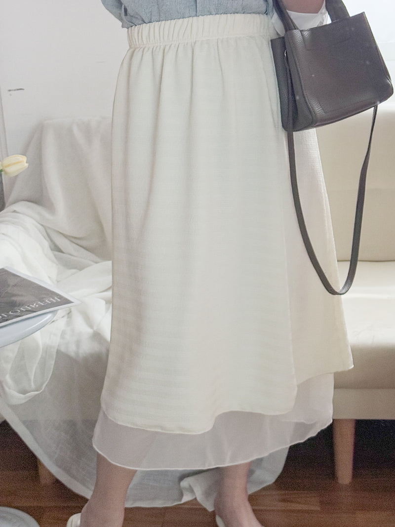 Layers Skirt 全橡筋腰織紋布雙層闊直裙/ SK8875