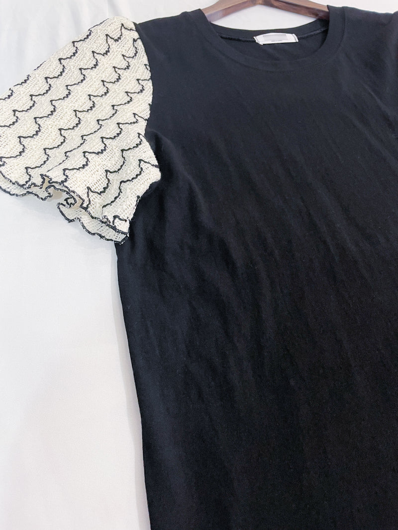 Patterned Sleeve Tee 波浪紋傘手袖彈性上衣/ TP9047