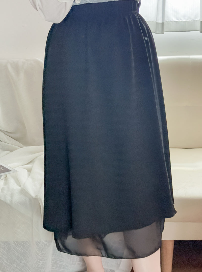 Layers Skirt 全橡筋腰織紋布雙層闊直裙/ SK8875