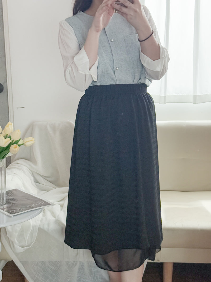 Layers Skirt 全橡筋腰織紋布雙層闊直裙/ SK8875