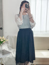 Layers Skirt 全橡筋腰織紋布雙層闊直裙/ SK8875