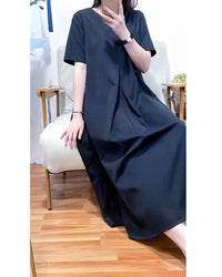 （ V Pleated Dress 裙身顯瘦車褶設計日常連身裙/ DS9631 （black sold out)