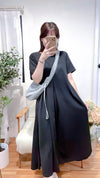 （ V Pleated Dress 裙身顯瘦車褶設計日常連身裙/ DS9631 （black sold out)